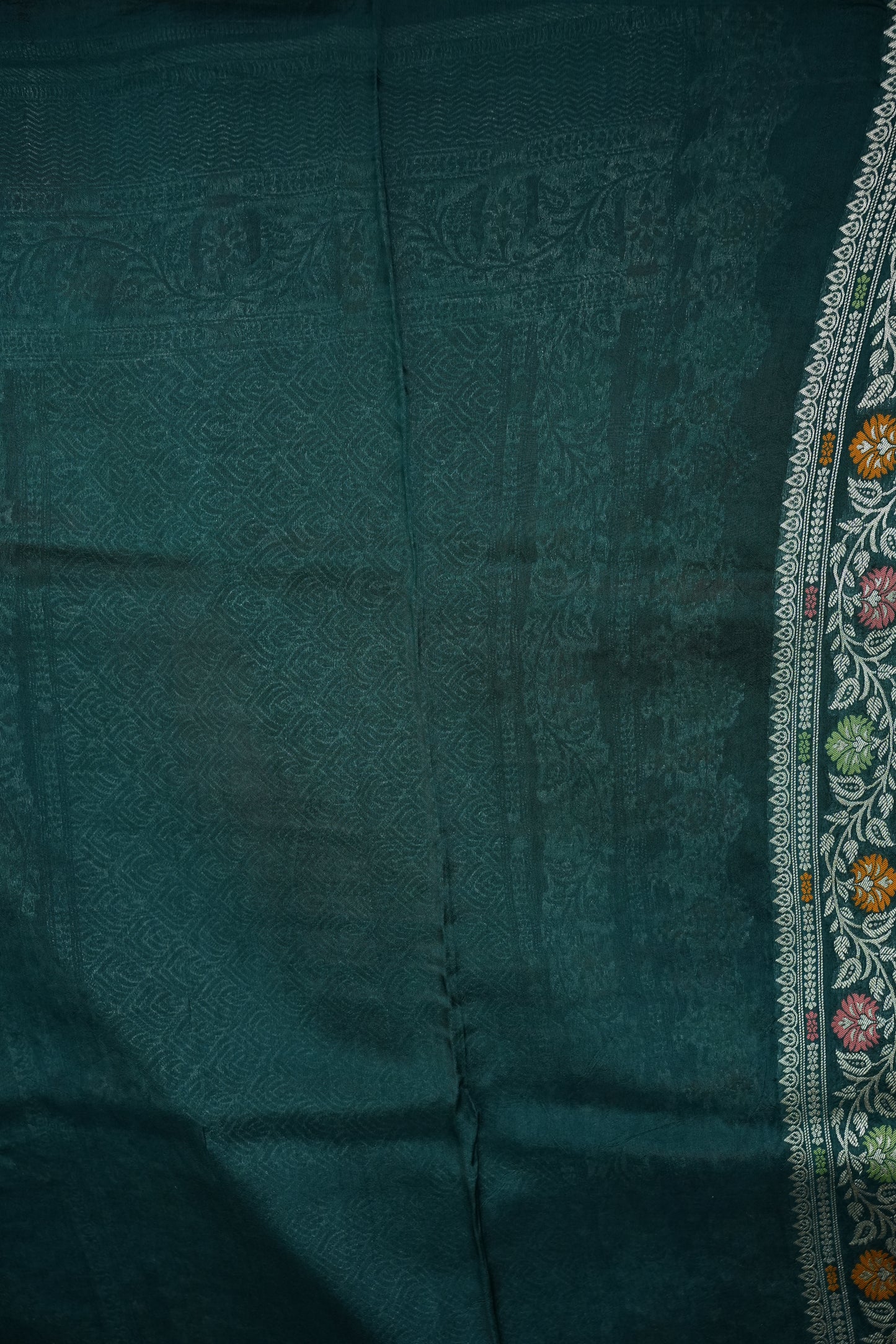 Mellow Tissue & Banarasi Fusion Saree with Meenakari Detailing – Teal Green