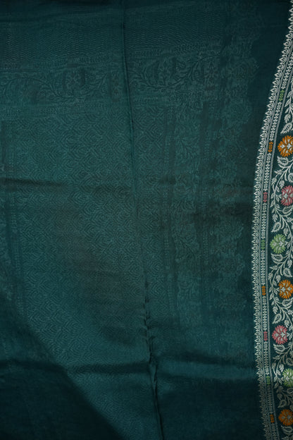 Mellow Tissue & Banarasi Fusion Saree with Meenakari Detailing – Teal Green