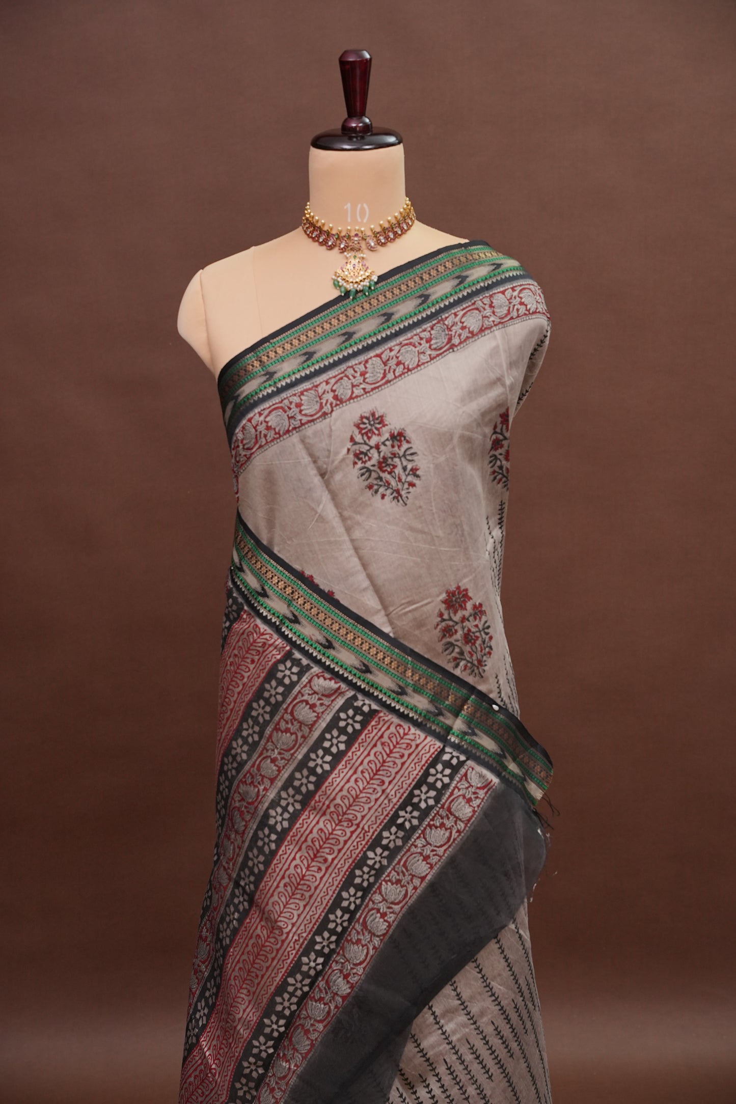 Chanderi Silk Cotton Block Printed Saree - Grey