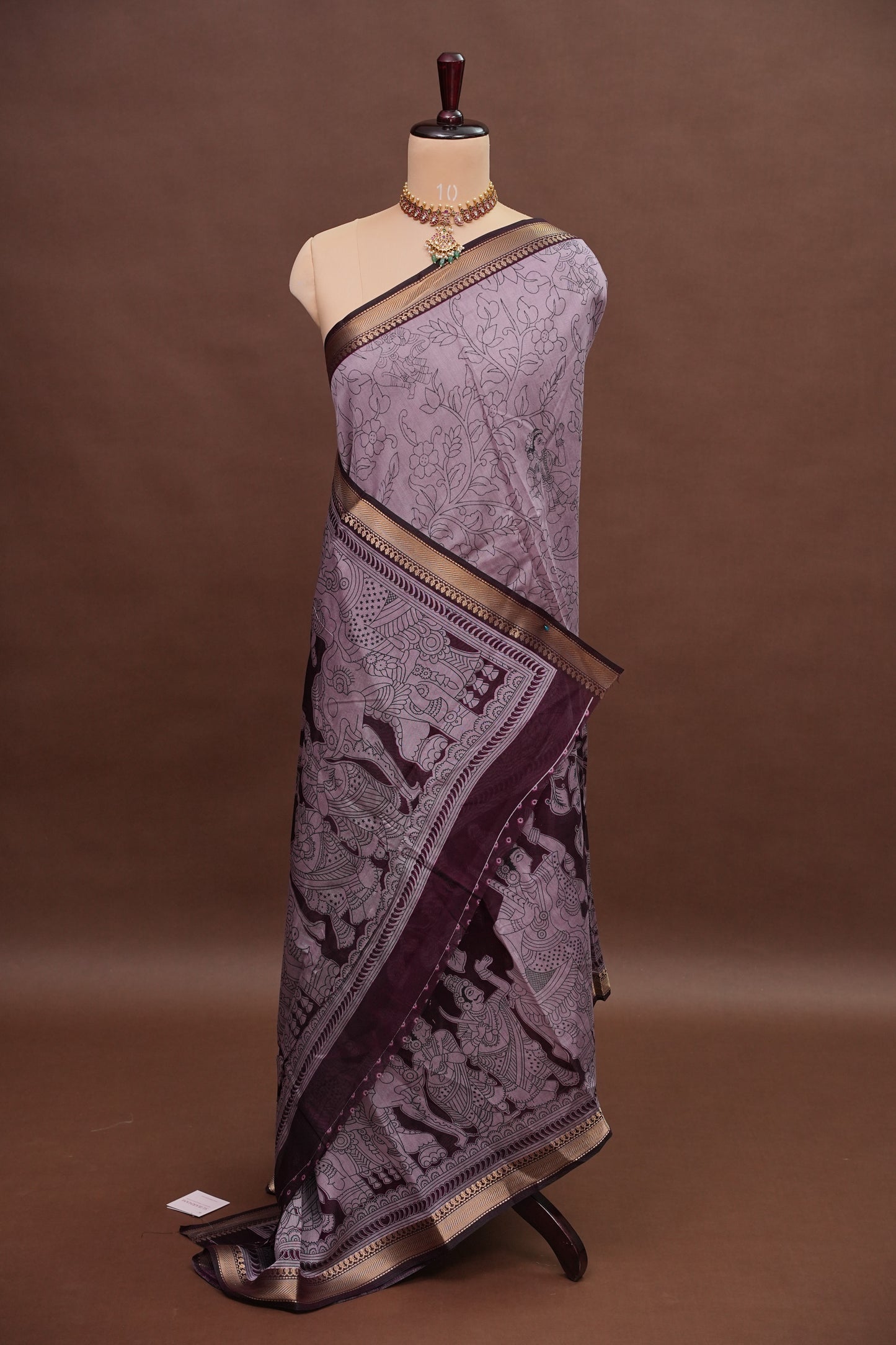Chanderi Silk Cotton Kalamkari Printed Saree - Lavender