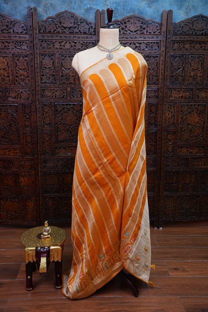 Mellow Tissue & Banarasi Fusion Saree with Meenakari Detailing – Mustard Yellow