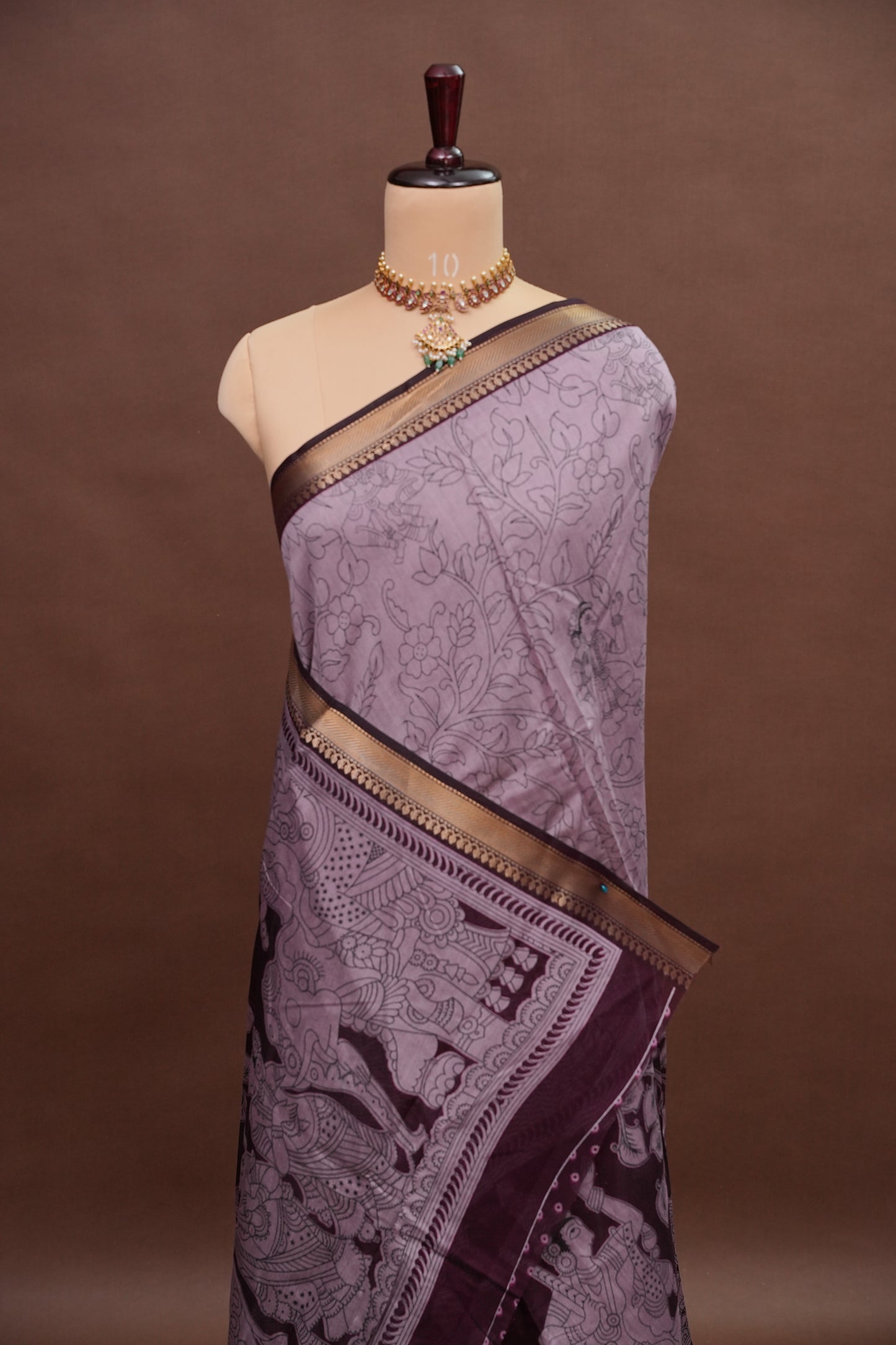 Chanderi Silk Cotton Kalamkari Printed Saree - Lavender