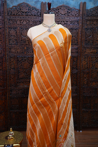 Mellow Tissue & Banarasi Fusion Saree with Meenakari Detailing – Mustard Yellow
