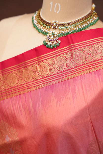 Pure Soft Silk Saree - Coral Pink & red