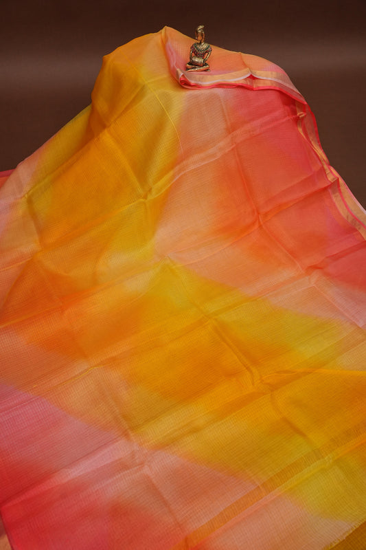 Silk Kota Multicolor Saree - Yellow & Warm Orange