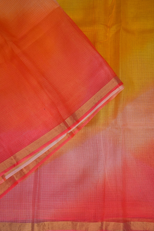 Silk Kota Multicolor Saree - Yellow & Warm Orange
