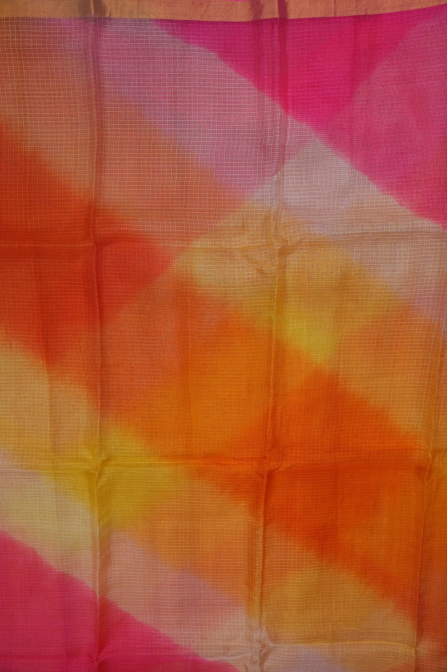 Silk Kota Multicolor Saree - Coral Pink, Orange & Yellow Blend