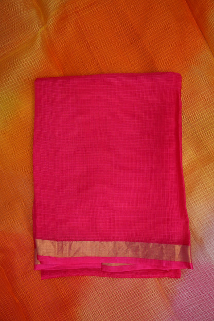 Silk Kota Multicolor Saree - Coral Pink, Orange & Yellow Blend