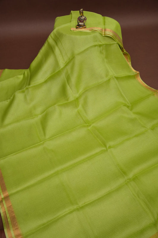 Silk Kota Plain Saree - Sage Green