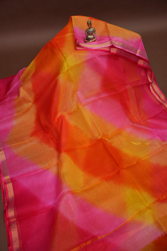 Silk Kota Multicolor Saree - Pink, Orange and Yellow Blend