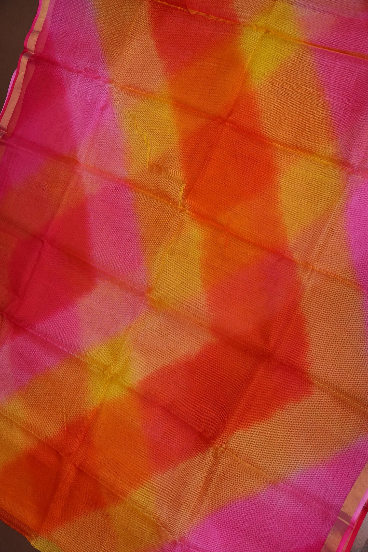 Silk Kota Multicolor Saree - Pink, Orange and Yellow Blend