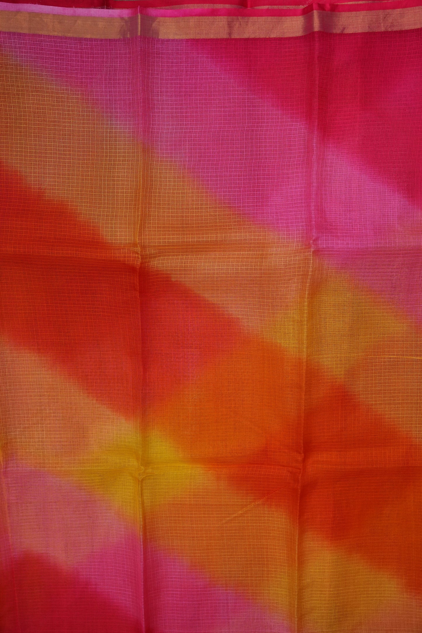 Silk Kota Multicolor Saree - Pink, Orange and Yellow Blend