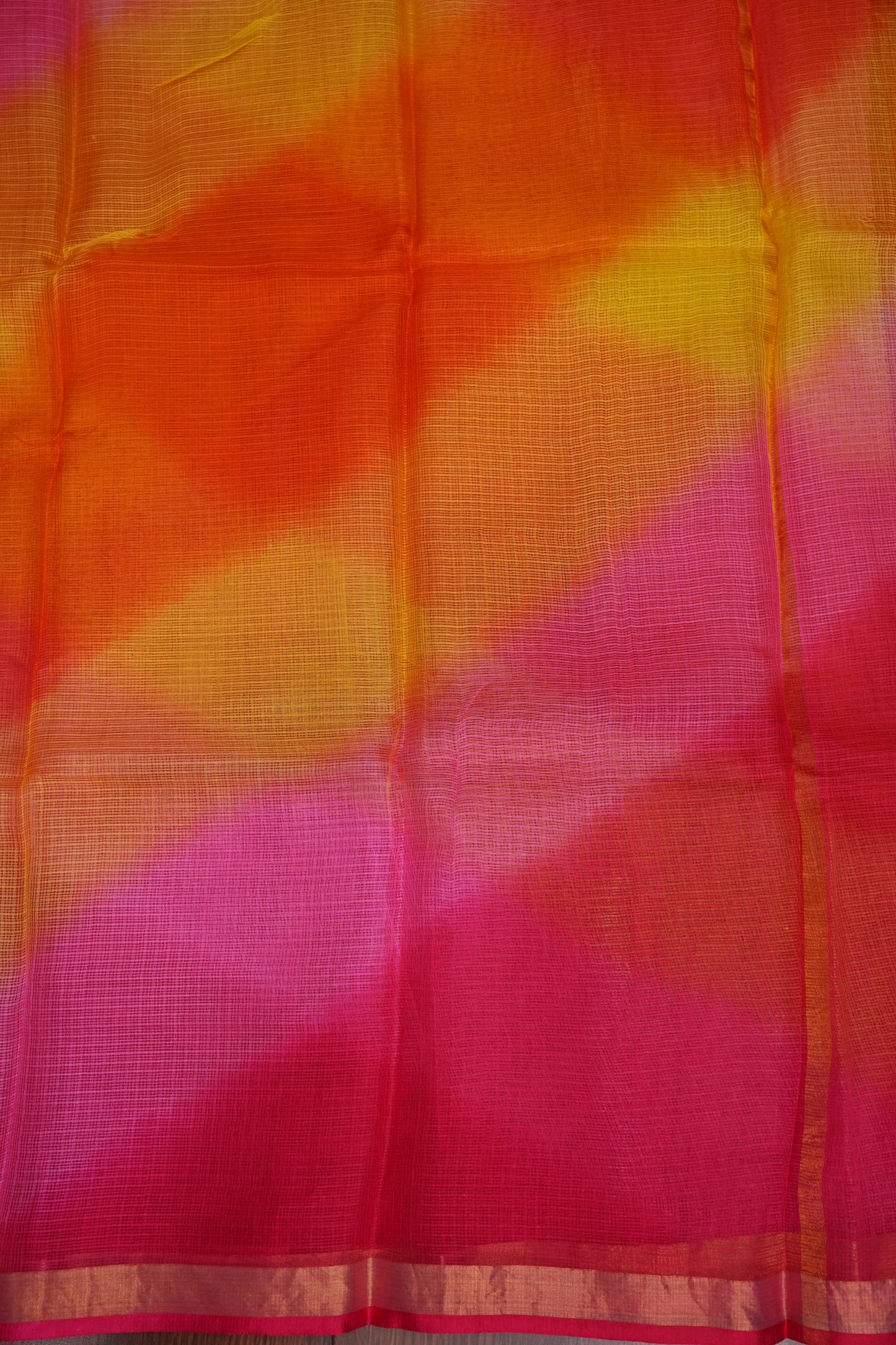 Silk Kota Multicolor Saree - Pink, Orange and Yellow Blend