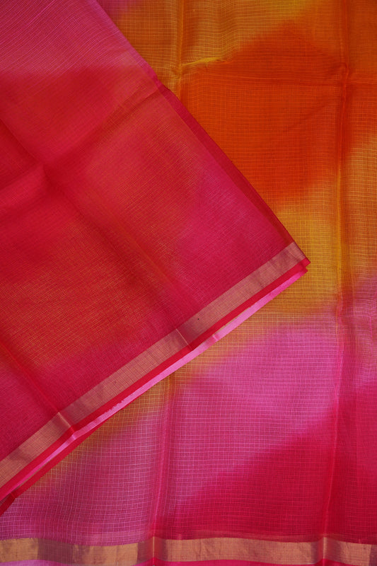 Silk Kota Multicolor Saree - Pink, Orange and Yellow Blend