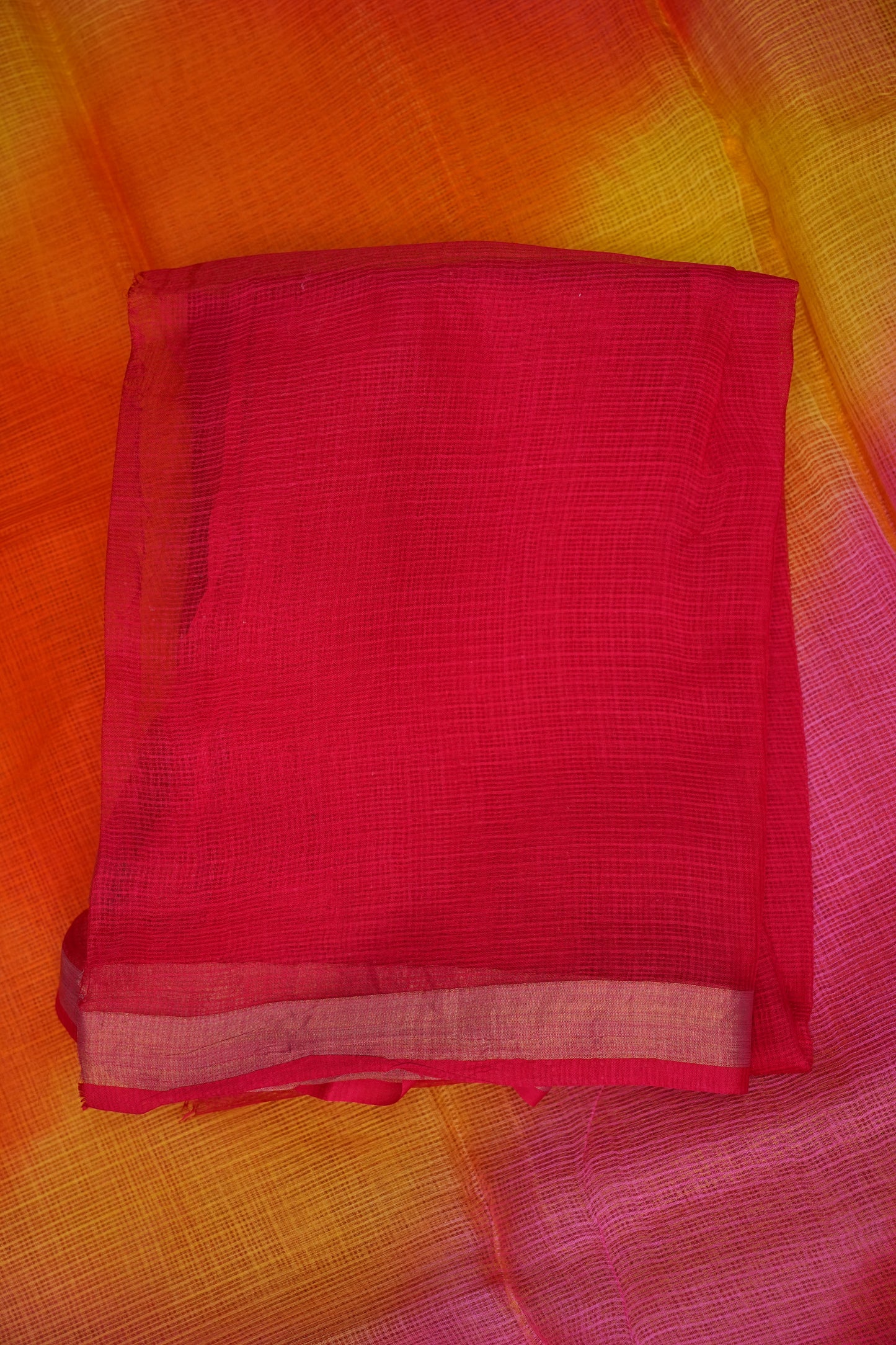 Silk Kota Multicolor Saree - Pink, Orange and Yellow Blend