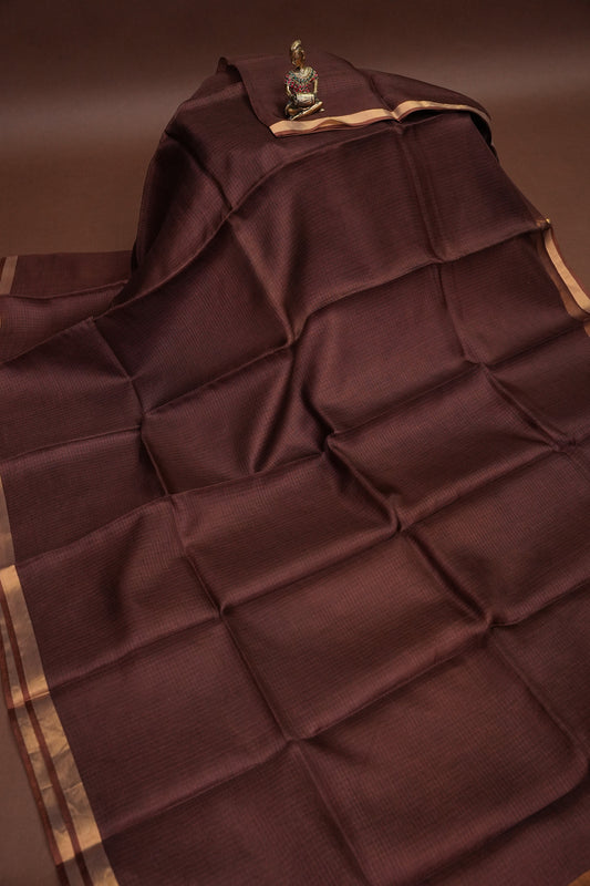 Silk Kota Plain Saree - Coffee