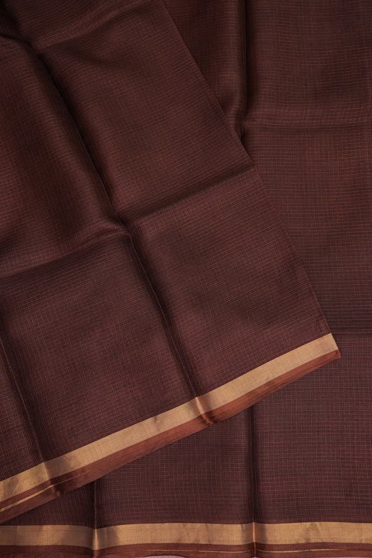 Silk Kota Plain Saree - Coffee