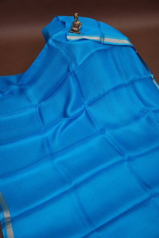 Silk Kota Plain Saree - Blue