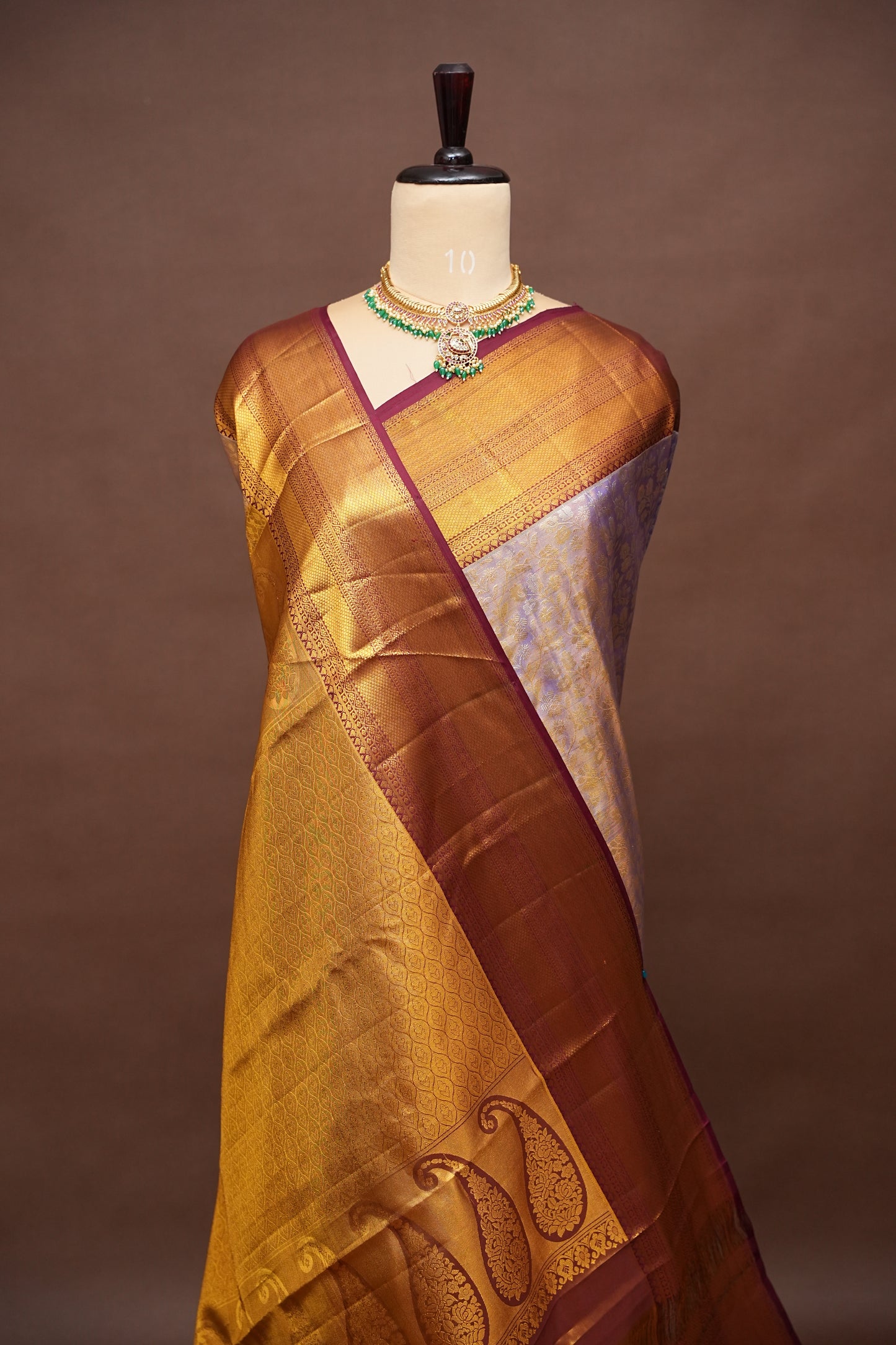 Lilac Purple & Deep Red Pure Tissue Kanchipuram Silk Saree|Silk Mark Certified