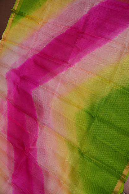 Silk Kota Multicolor Saree - Lime Green, Peach & Pink Blend