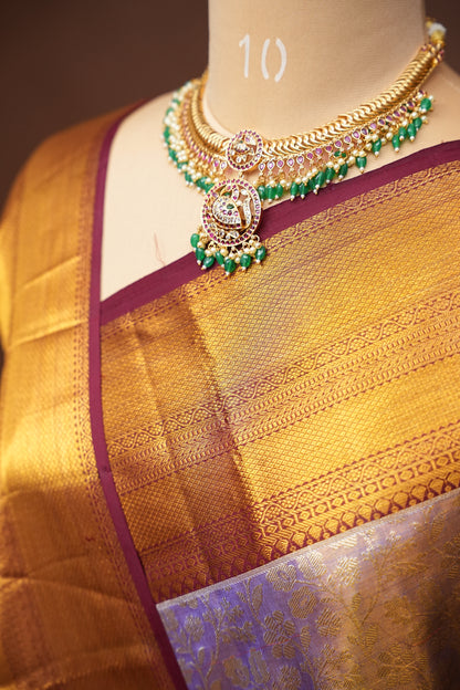 Lilac Purple & Deep Red Pure Tissue Kanchipuram Silk Saree|Silk Mark Certified