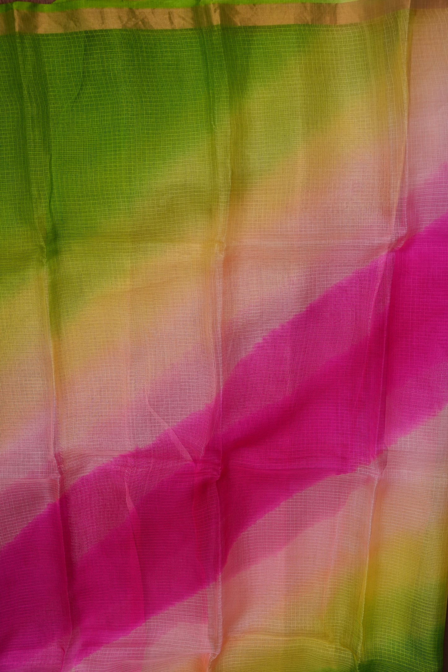 Silk Kota Multicolor Saree - Lime Green, Peach & Pink Blend