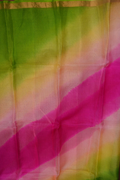 Silk Kota Multicolor Saree - Lime Green, Peach & Pink Blend