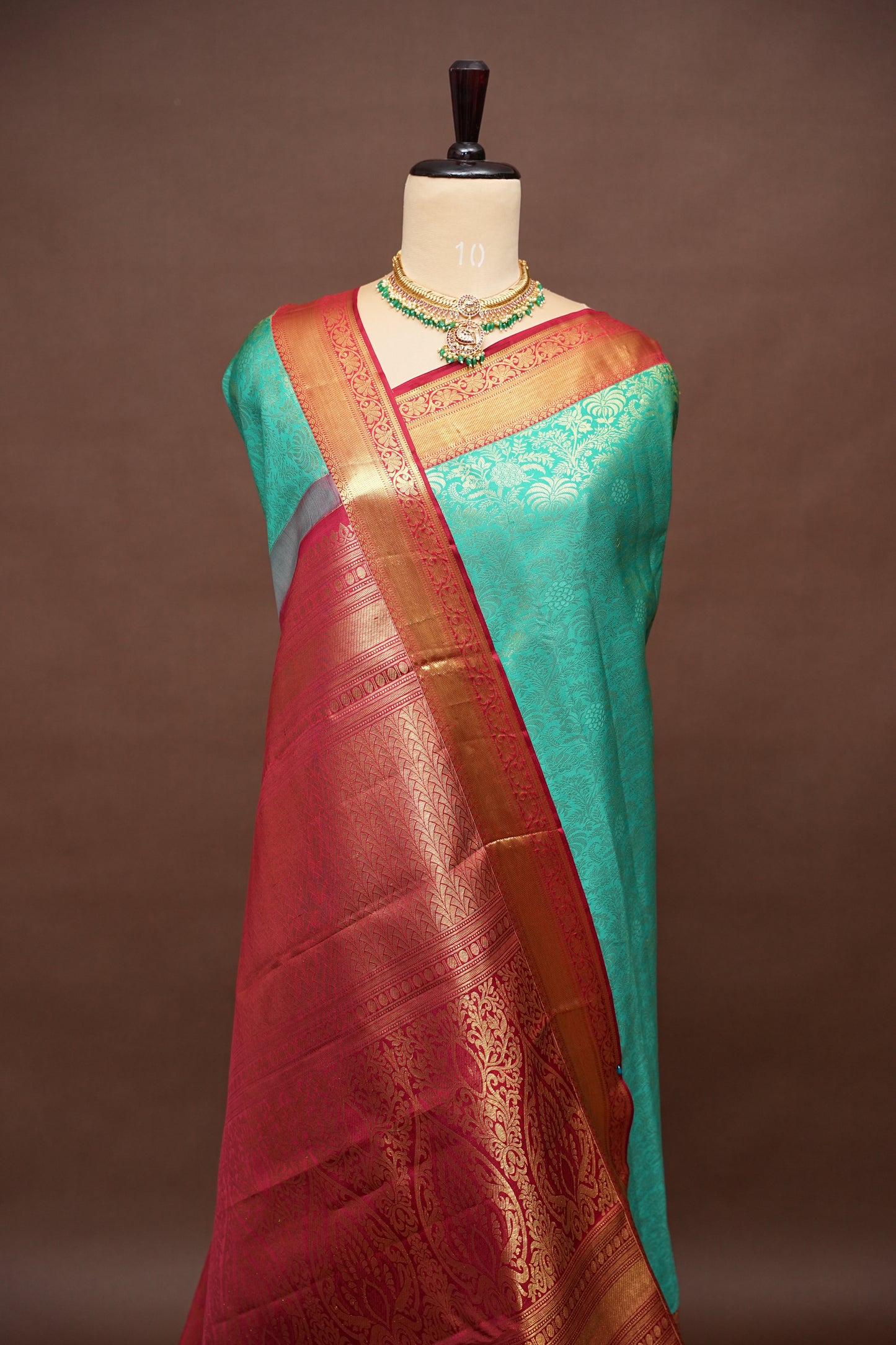 Rama Green & Red Pure Kanchipuram Silk Saree with 1 Gram Gold Zari Weave|Silk Mark Certified