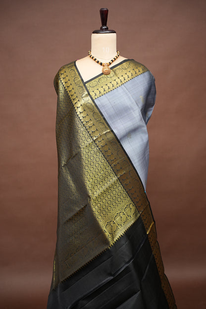 Grey & Black Pure Kanchipuram Silk Saree|Silk Mark Certified