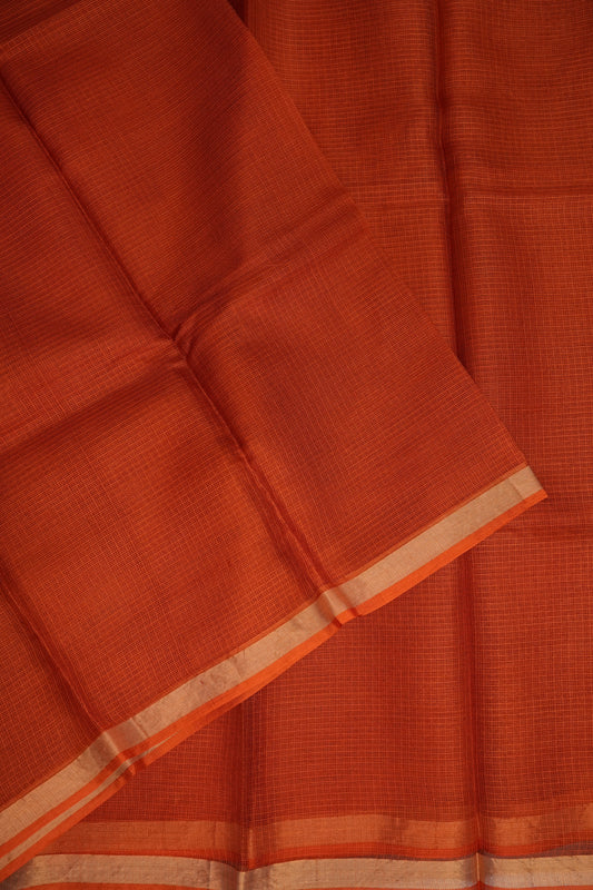 Silk Kota Plain Saree - Burnt Orange