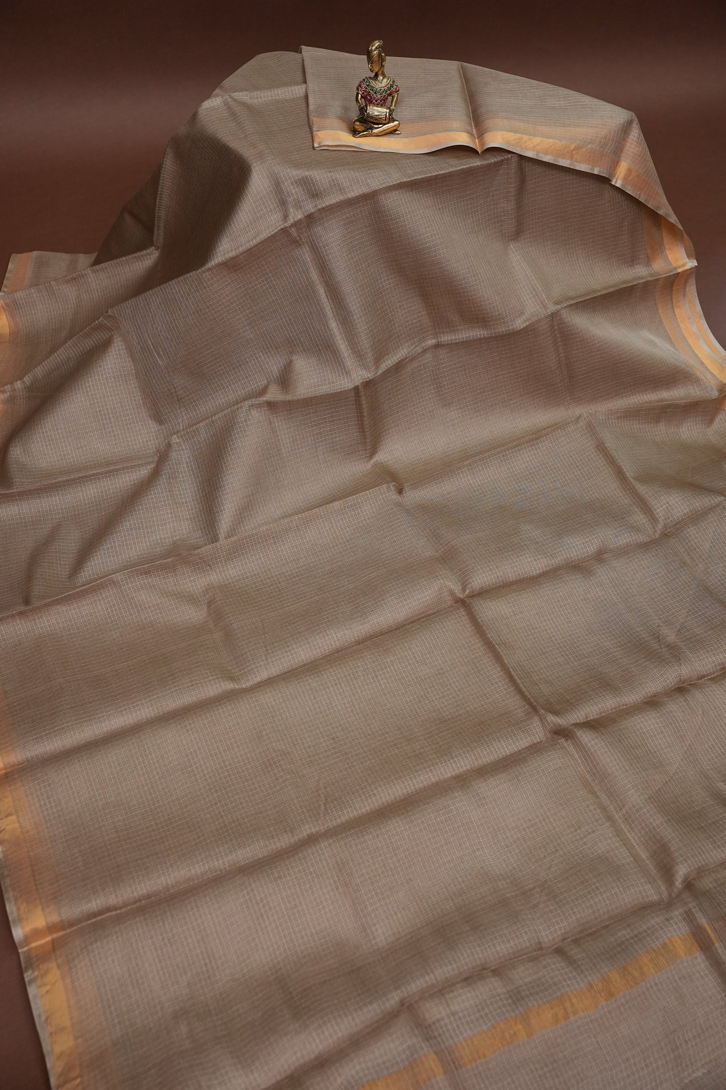 Silk Kota Plain Saree - Sand Beige
