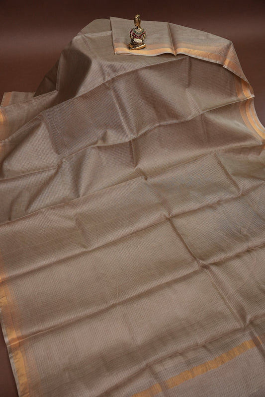 Silk Kota Plain Saree - Sand Beige