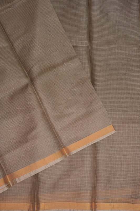 Silk Kota Plain Saree - Sand Beige