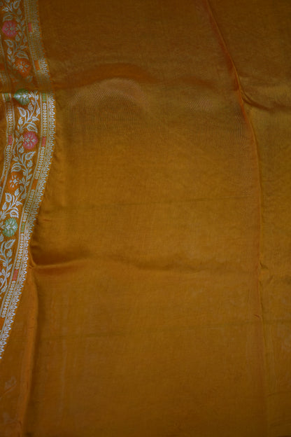 Mellow Tissue & Banarasi Fusion Saree with Meenakari Detailing – Mustard Gold