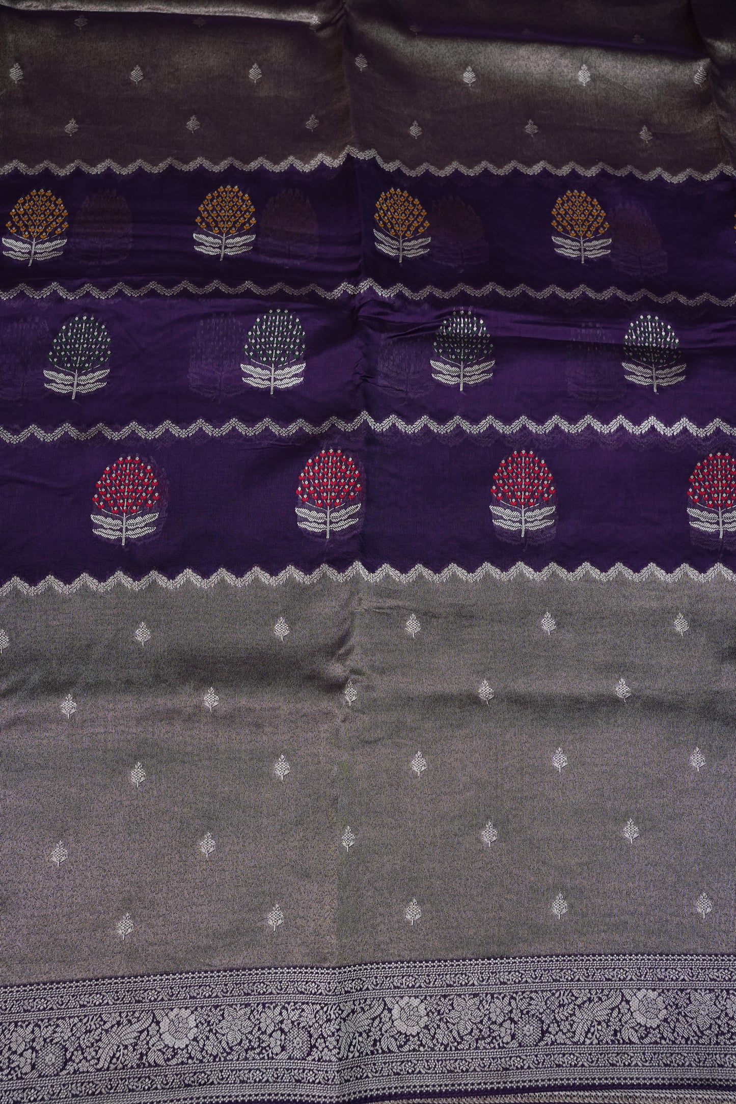 Mellow Tissue & Banarasi Fusion Saree with Meenakari Detailing – Deep Purple & Silver