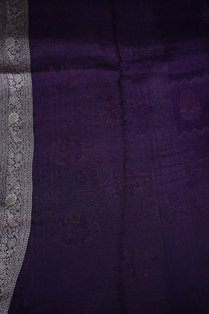 Mellow Tissue & Banarasi Fusion Saree with Meenakari Detailing – Deep Purple & Silver