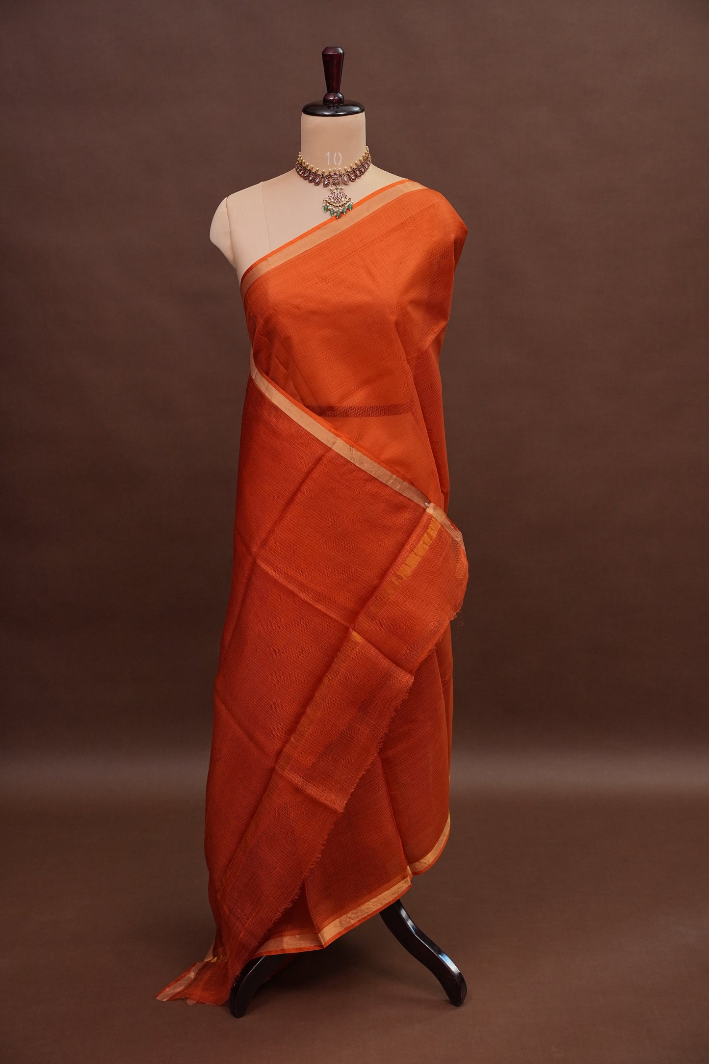 Silk Kota Plain Saree - Burnt Orange