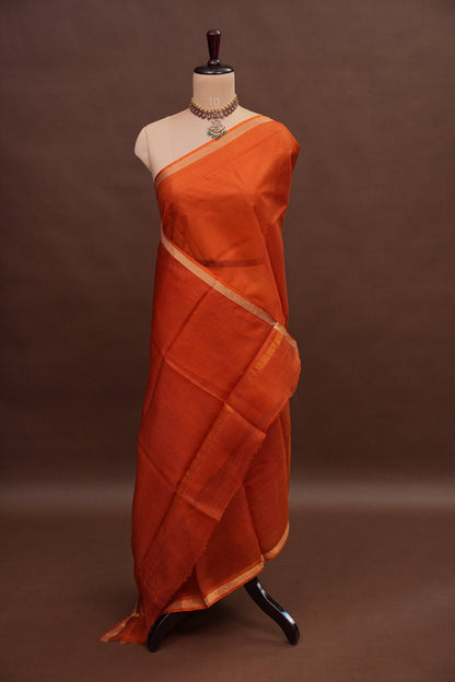 Silk Kota Plain Saree - Burnt Orange