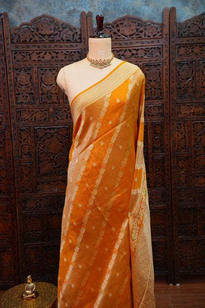 Mellow Tissue & Banarasi Fusion Saree with Meenakari Detailing – Mustard Gold