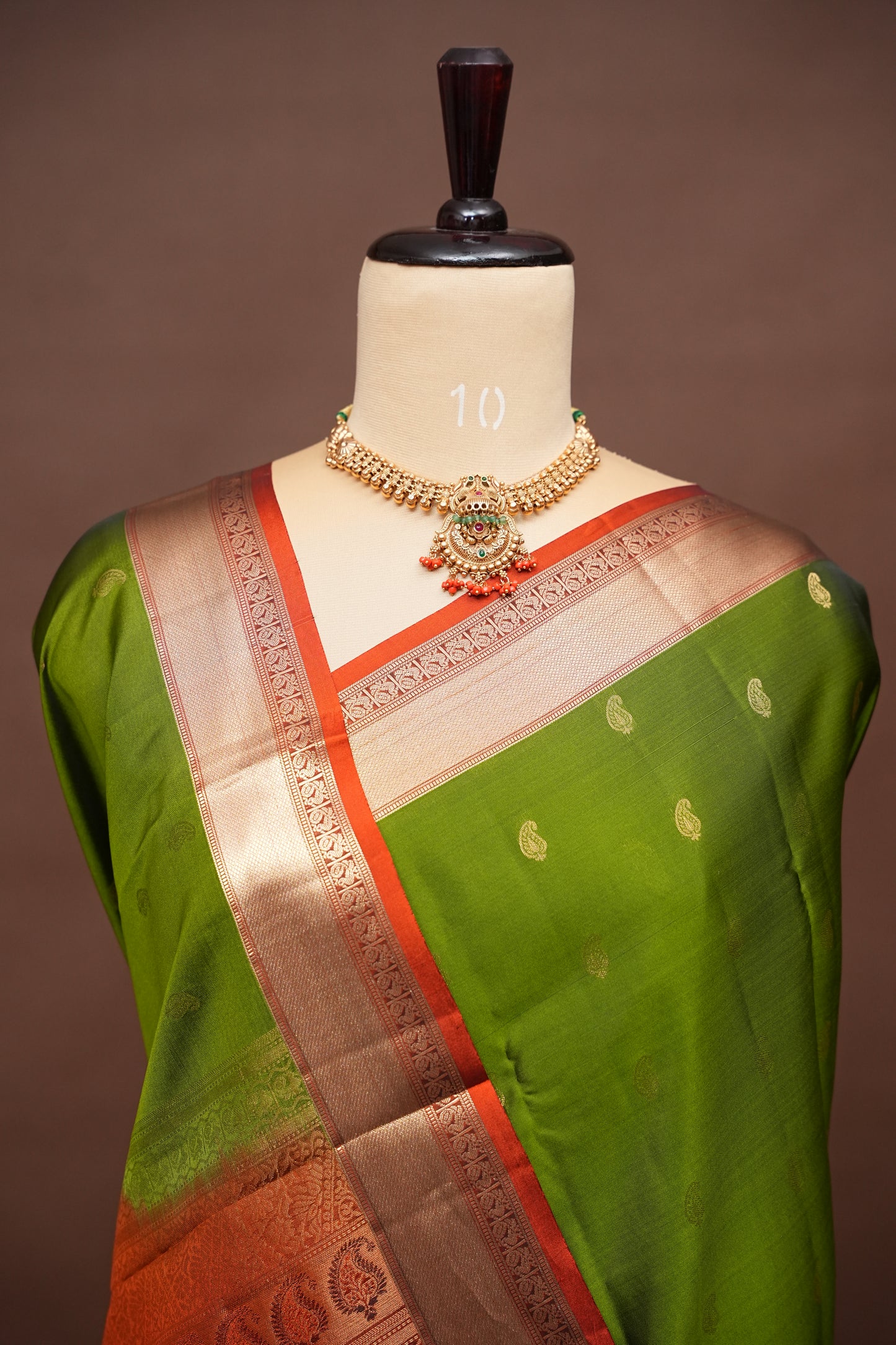 Oliver Green & Rust Pure Soft Silk Saree|Silk Mark Certified
