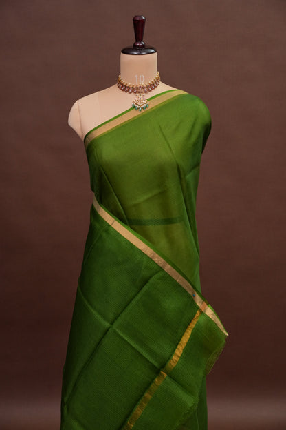 Silk Kota Plain Saree - Green