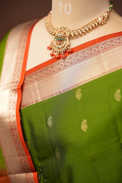 Oliver Green & Rust Pure Soft Silk Saree|Silk Mark Certified
