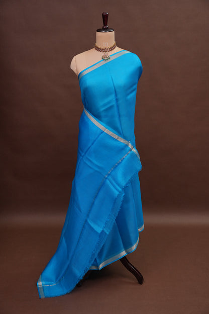 Silk Kota Plain Saree - Blue