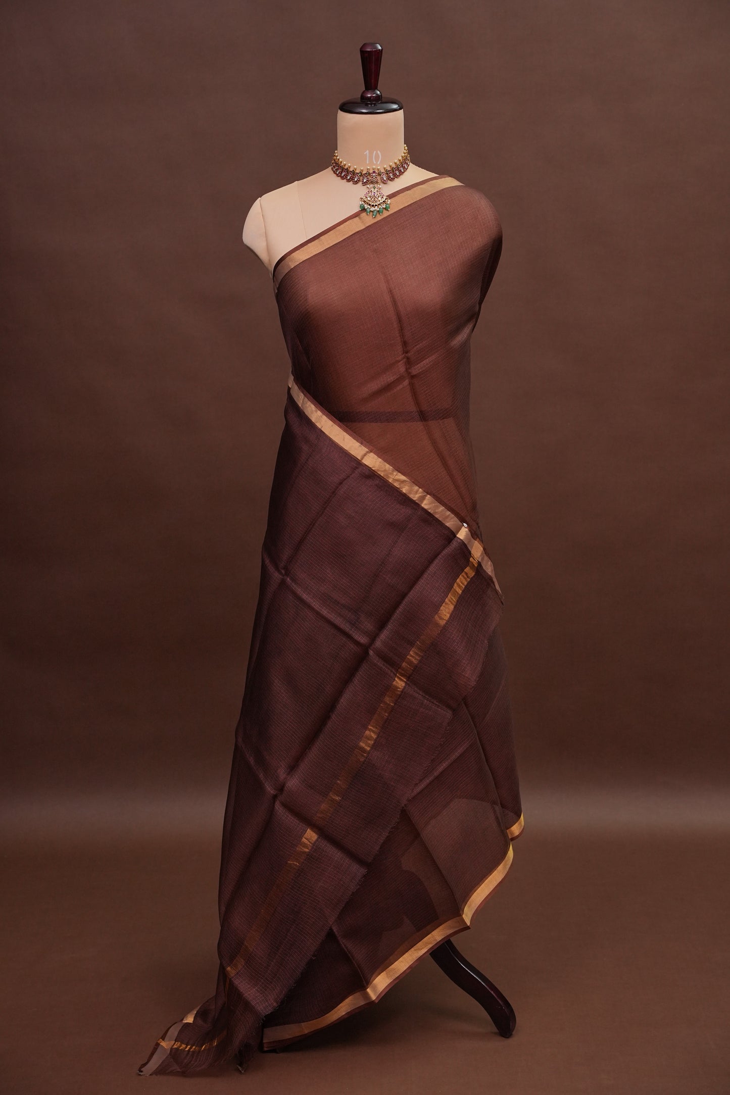 Silk Kota Plain Saree - Coffee