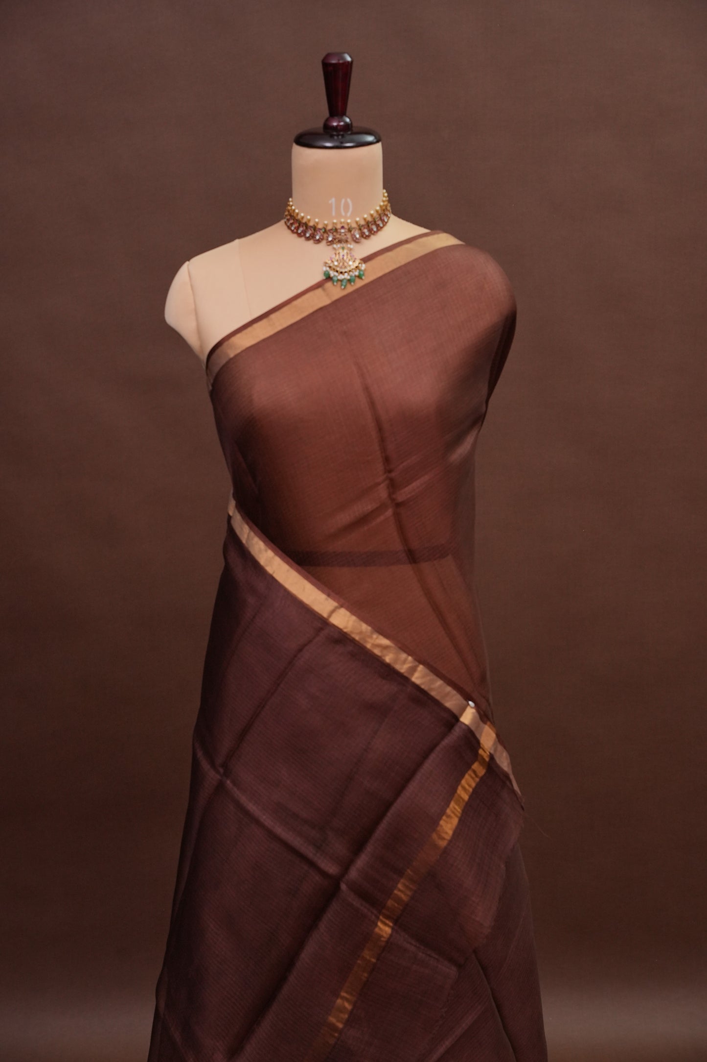 Silk Kota Plain Saree - Coffee