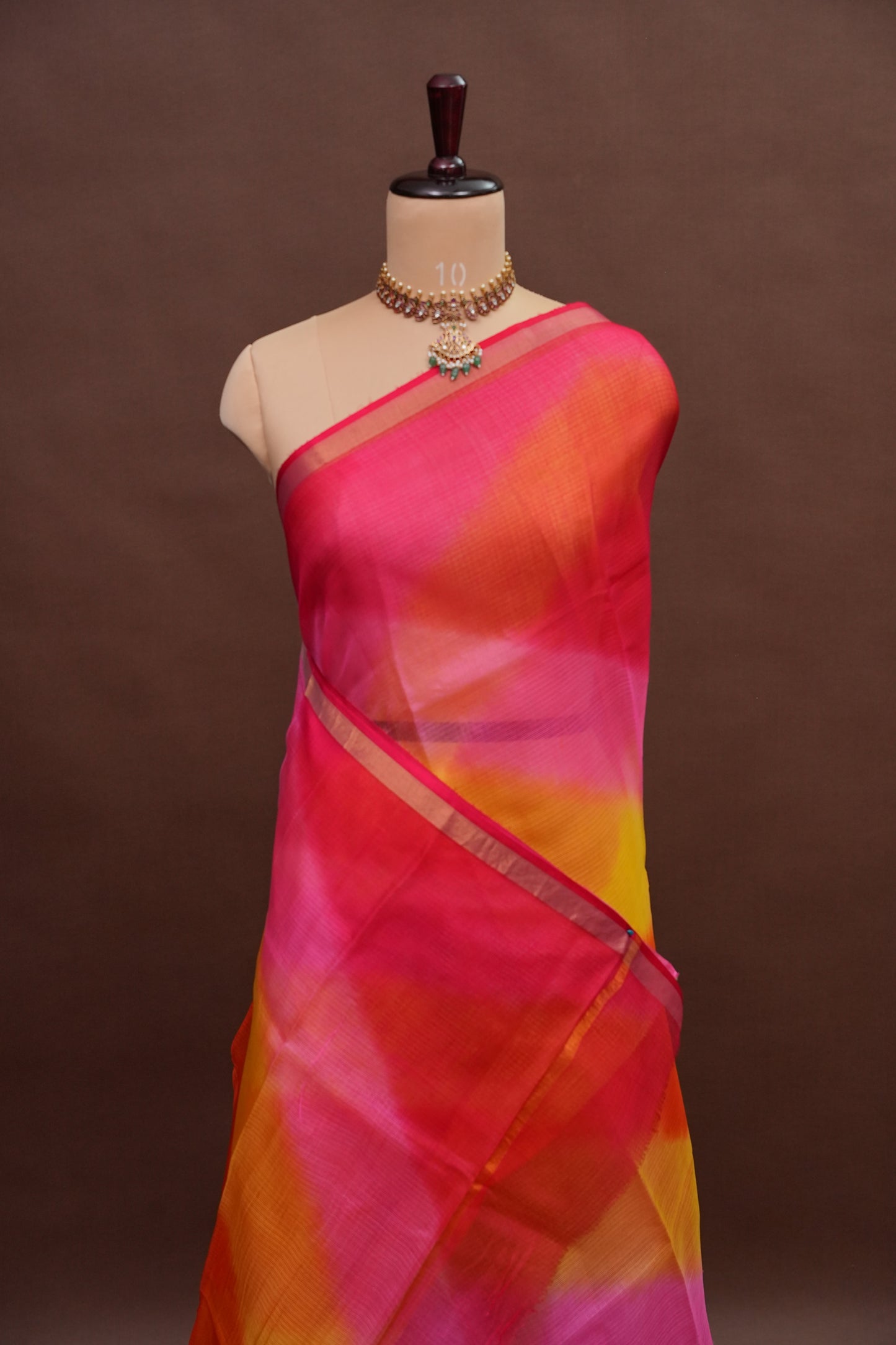 Silk Kota Multicolor Saree - Pink, Orange and Yellow Blend