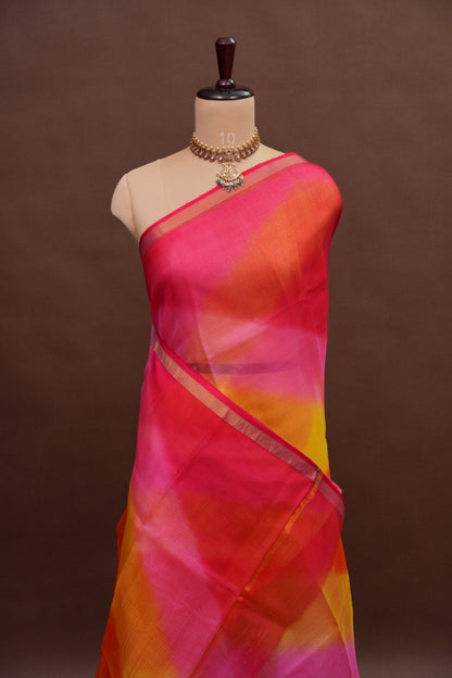 Silk Kota Multicolor Saree - Pink, Orange and Yellow Blend