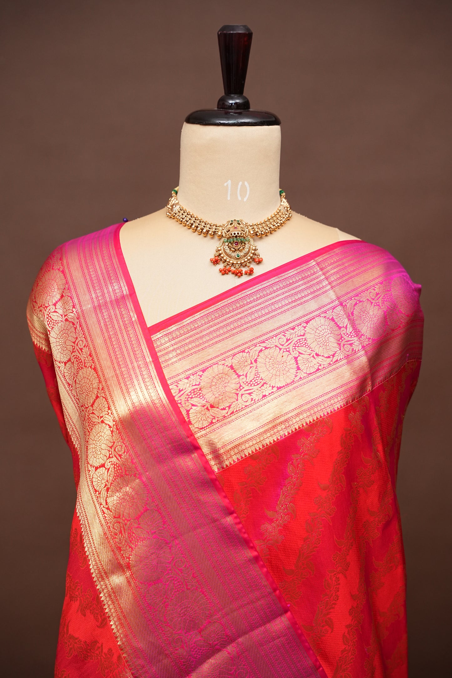 Rangkat Collection|Red & Pink Pure Kanchipuram Silk Saree|Silk Mark Certified