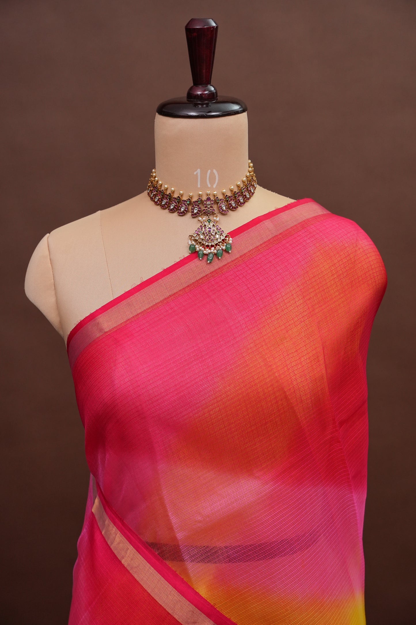 Silk Kota Multicolor Saree - Pink, Orange and Yellow Blend