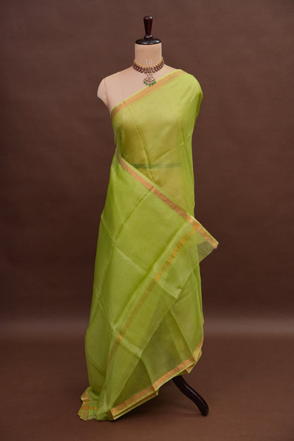Silk Kota Plain Saree - Sage Green